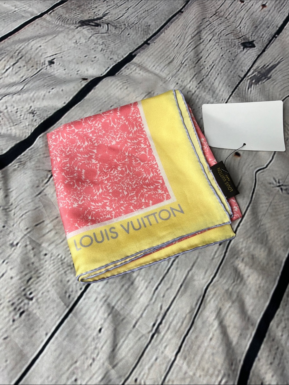 Louis Vuitton Yellow & Pink Silk Square Scarf with Logo